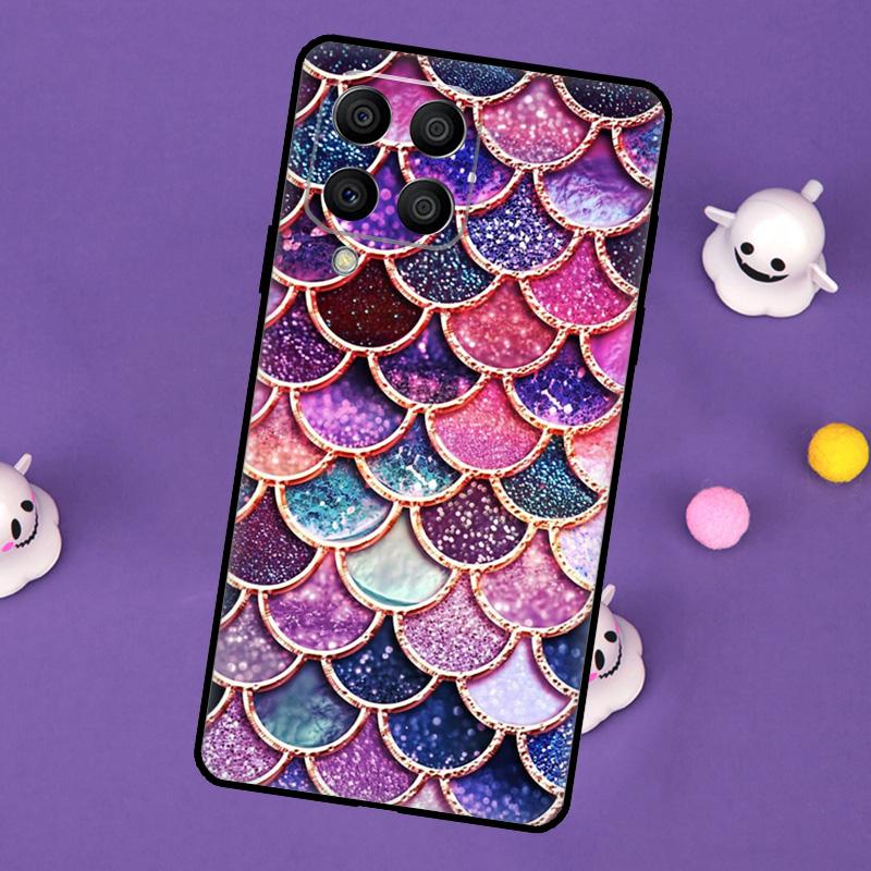 Watercolor Faux Glitter Mermaid Scales Cover For Samsung Galaxy M32 M52 M12 M13 M33 M23 M53 M15 M55 M31 M51 M14 M34 M54 M20 Case