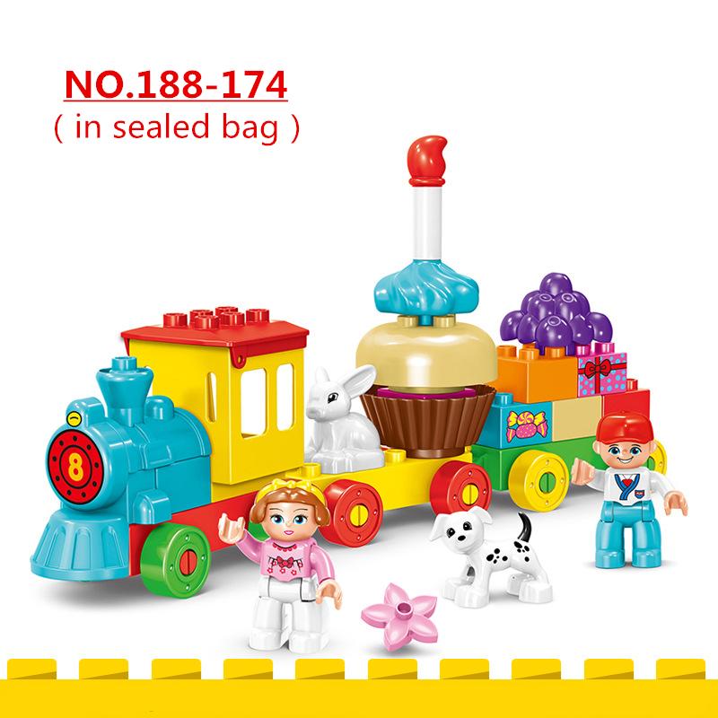 

58pcs/set Creative Happy Birthday Cake Train Large Particle Building Blocks Early Education Puzzle Toys For Kids Christmas Gifts