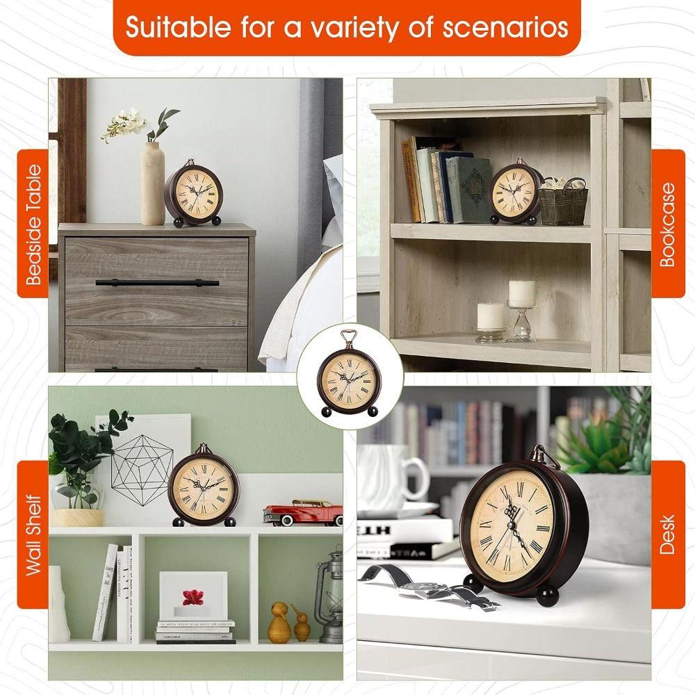 Hangable Battery Alarm Clock Metal Mechanical Clock Simple Desk Quartz Clock Bedside