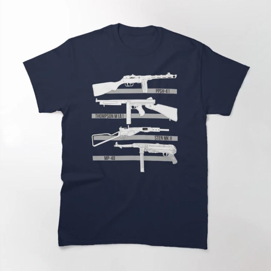 WWII Famous Submachine Guns TShirt 100 Cotton ONeck Summer Short Sleeve Casual Mens Tshirt Size S3XL