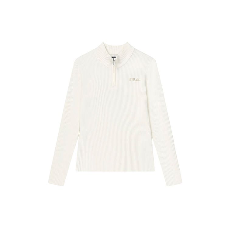 

FILA Solid Color Fashion Casual Half-Zip Stand Collar Long Sleeve Knit Top Women tops Pearl-White F11W248408F-IV XXL