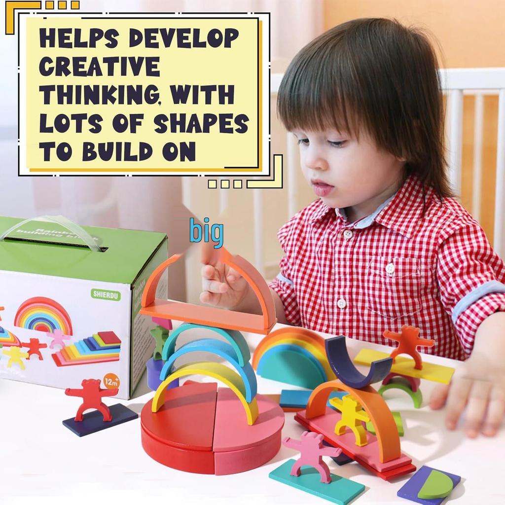 Children's Wooden 4-in-1 Rainbow Arch Bridge Stacking Blocks Early Education Toy