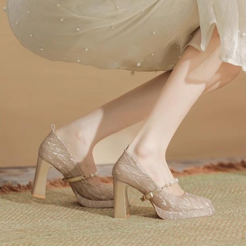 Fashion French Sexy High Heels Women 2025 Summer New Fashion One-Word Buckle Platform High Heels Wedding Banquet Temperament Women Shoes