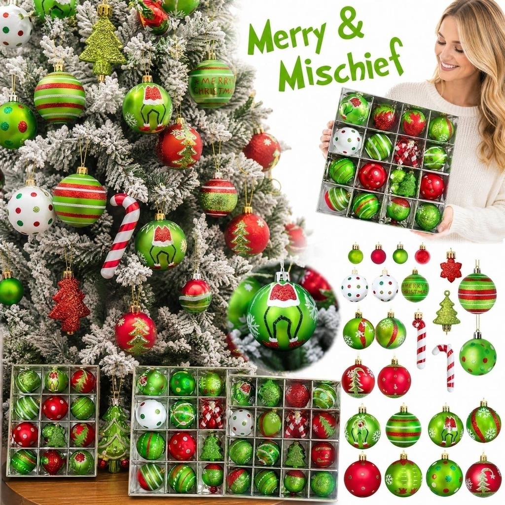 Set di Ornamenti di Natale Originali - 46 Pezzi Decorazioni per Albero Dipinte a Forma Divertente con Disegni di Bastoncini di Zucchero e Alberi