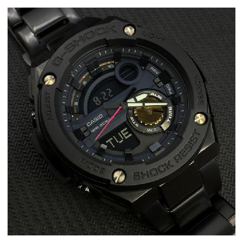 Casio G-STEEL Series-Disc Dual Display Sports Waterproof and Shockproof LED Lighting Quartz Movement Resin Strap Japanese and Korean GST-200RBG-1ER