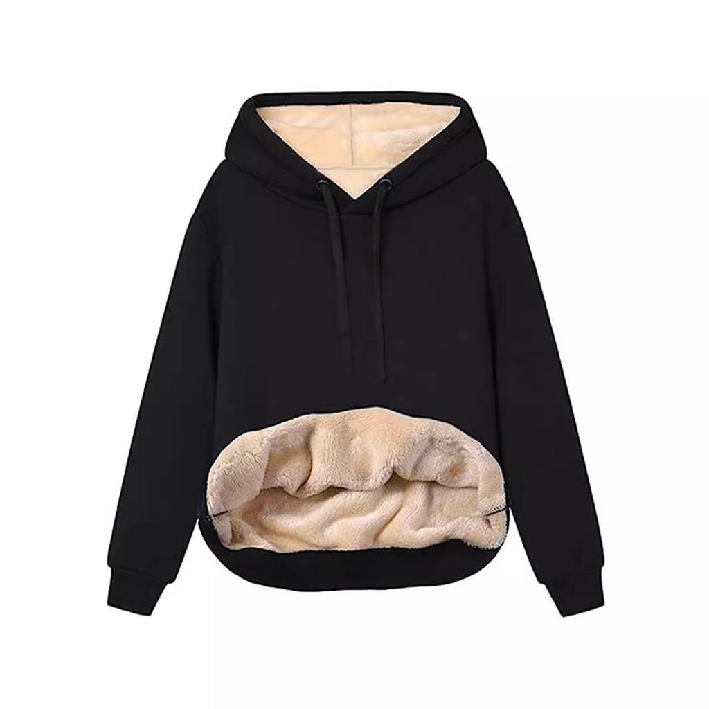 Women Fleece Lined Hoodie, Autumn Winter Warm Lamb Sherpa Lined Pocket Long Sleeve Casual Pullover Sweatshirt