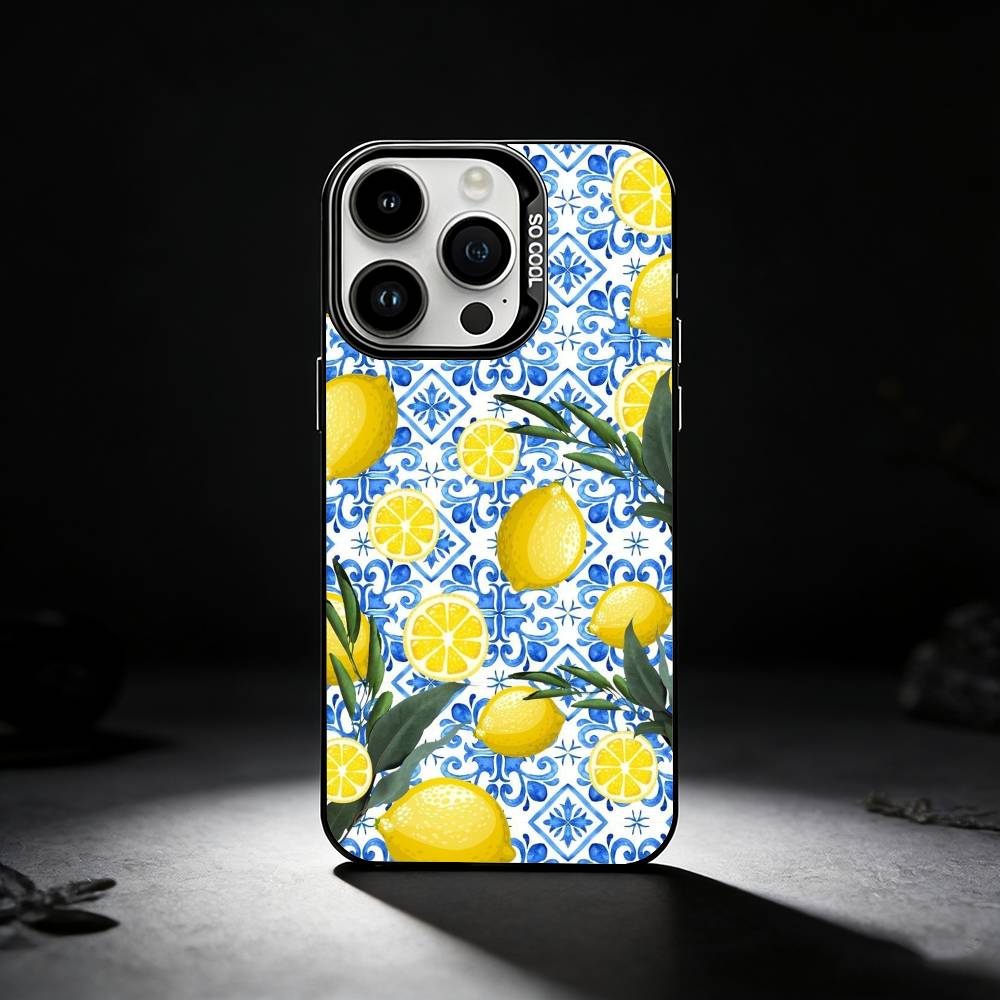 Mediterranean Lemon Fruit art Phone Case For iPhone 17,16,15,14,13,12,11 Plus,Pro Max,XS,Colored silver phone case
