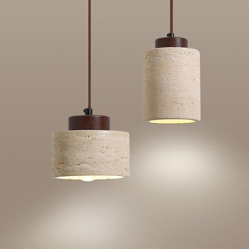Yellow Travertine Stone Japanese-style Hanging Lights Bedroom Dinning Room Wooden Pendant Light Simple Retro Pendant Lamp