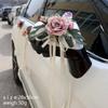 Ribbon Car Door Handle Mirror Flowers Romantic Artificial Roses  Ceremony Party Decor