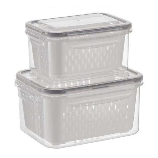 4-In-1 Fruit Vegetable Storage Container with Removable Filter Leak-Proof Airtight PP Storage Box for Washing Draining Stackable Food Organizer