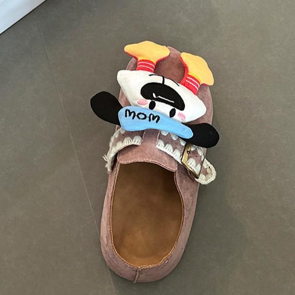 Retro Baotou drag 2025 autumn and winter three-dimensional cute cartoon Mori casual one-word buckle girls Baotou slippers