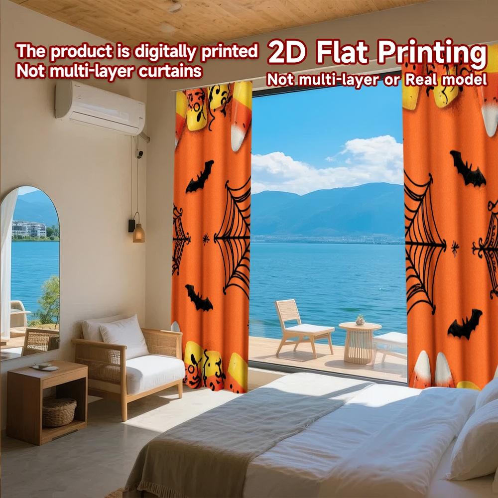 2D FLAT PRINTING 2pcs Curtains (Without Rod) Halloween Candy and Bats Saint Patrick is Day Festival Creative Curtains Versatile