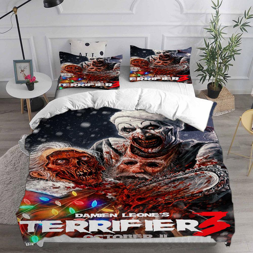 Terrifier 3 () Bedding Sets Bed Cover Comforter Duvet Cover Pillow Case 2-3 Pieces Sets Horror Christmas Decoration