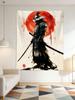 Sanzugh Japanese Samurai Tapestry, Cool Black Red Sun Anime Wall Hanging, Aesthetic Decor For Men'S Bedroom & Dorm
