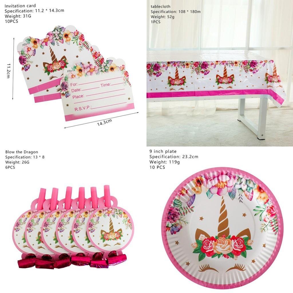 Corona Unicornio Suministros para Fiesta de Cumpleaños Infantil Vajilla Encantadora Vasos Tenedores Platos Y Servilletas