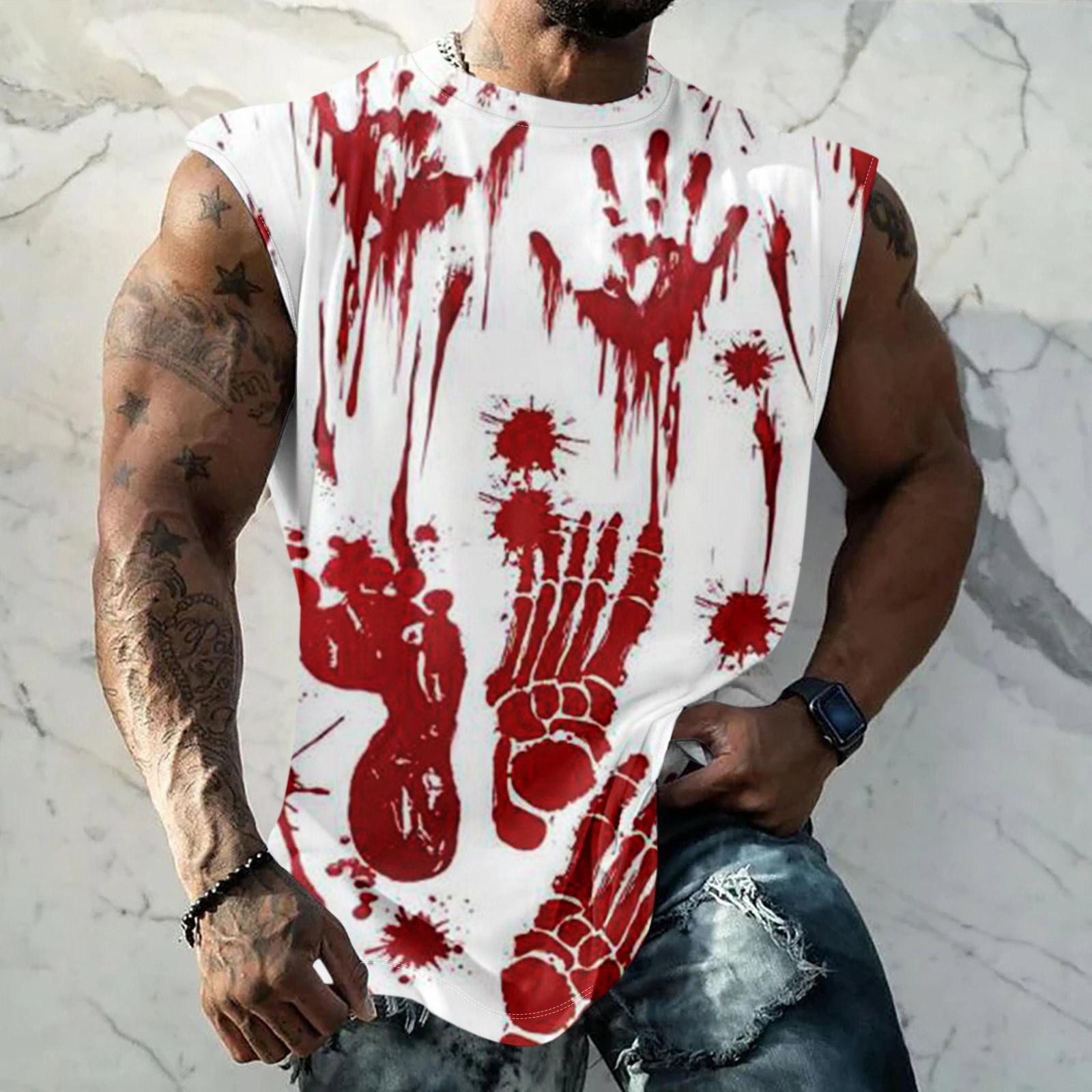 

Мужской повседневный спортивный жилет без рукавов с принтом текстуры ужасов на Хэллоуин XXXL