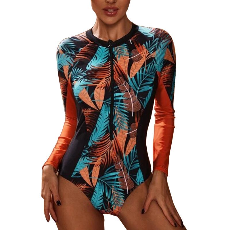 2023 Women's European & American Style Print Zipper Surfing Swimsuit