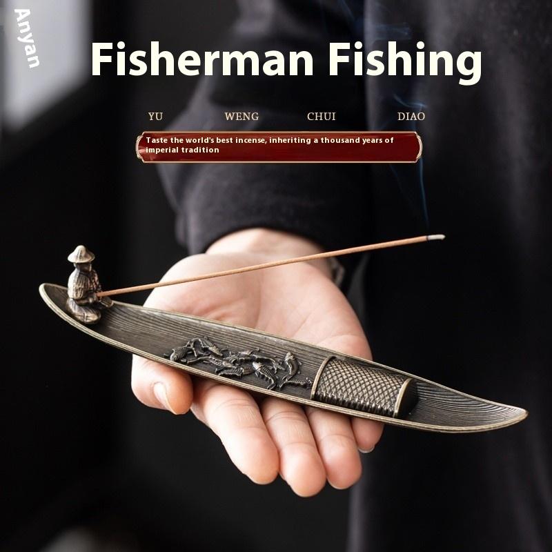 1Set Fish Chinese Fisherman Fishing Incense Censer Holder For Incense Sticks Home Decor Accessories