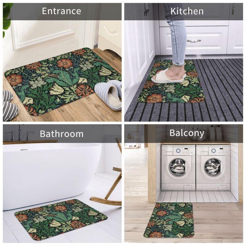 Custom William Morris Compton Floral Art Nouveau Pattern Doormat Bath Door Floor Mat Textile Pattern Toilet Rug Carpet Footpad