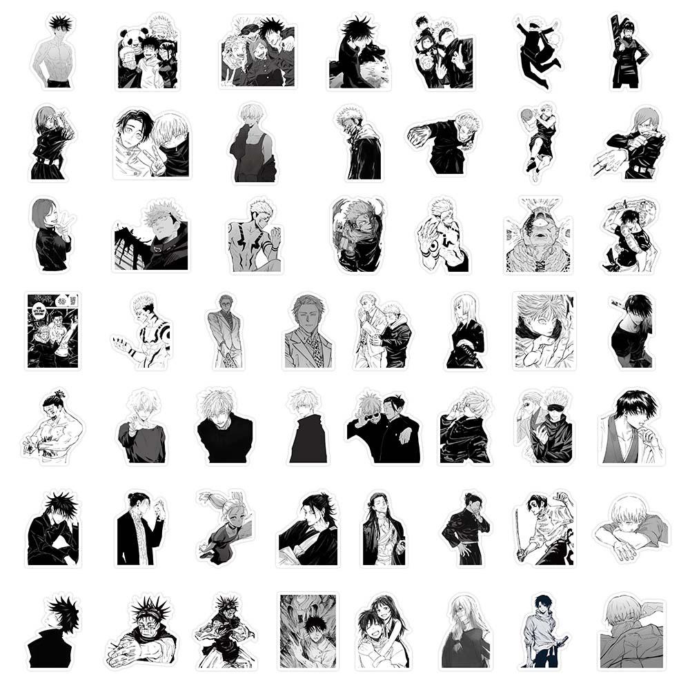 50-100 Black & White Jujutsu Kaisen Anime Stickers for Phone Cases & Water Bottles