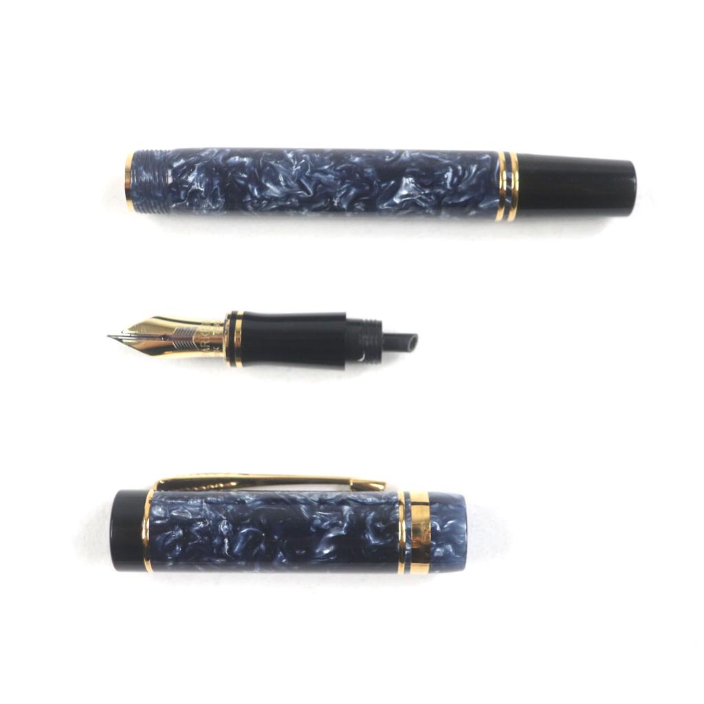 Excellent PARKER Fountain Pen Duofold International Marble Blue 18K Mens Used