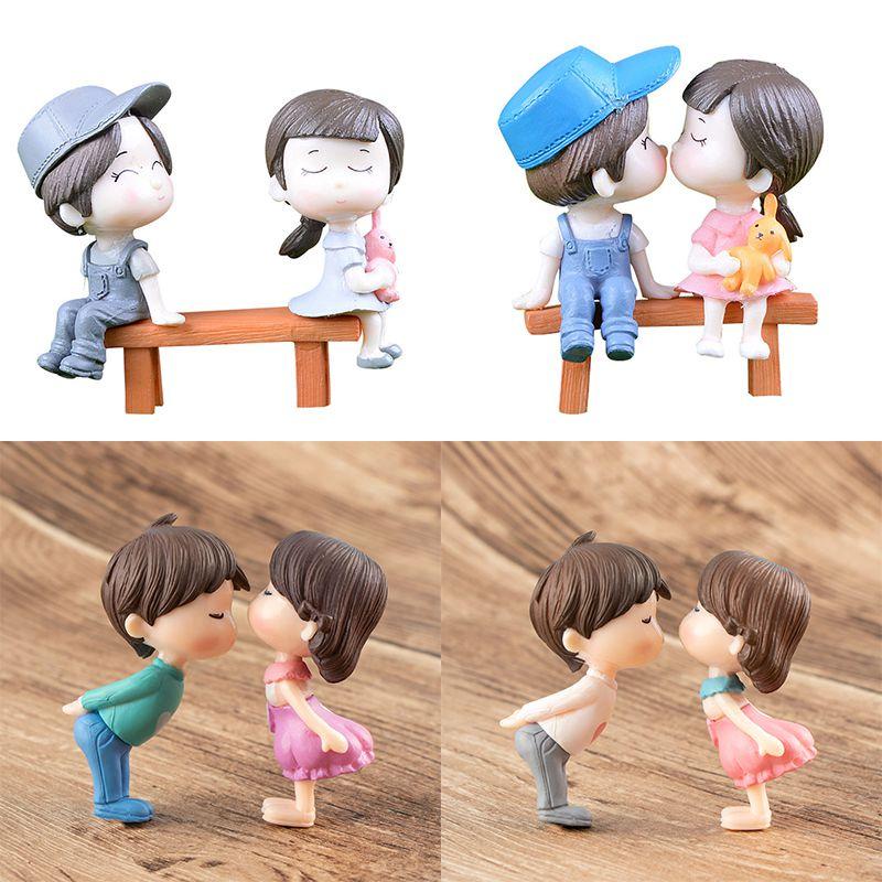 Urocze Lalki Całującej się Pary Do Rękodzieła Ozdoba do Mikro Ogrodu