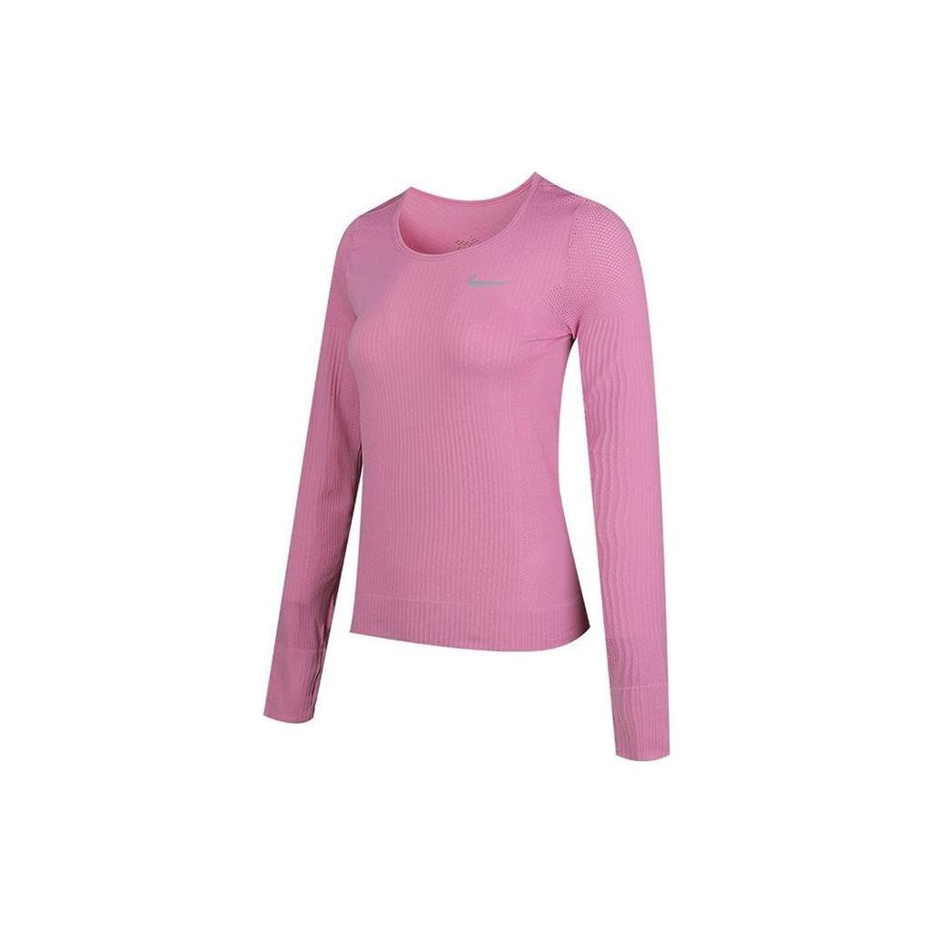 Nike Solid Color Crew Neck Pullover With Brand Logo Print Long Sleeve T-Shirt Women Tops Pink BV3919-693