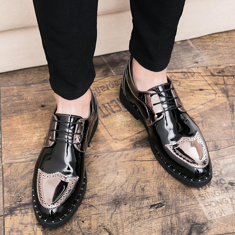 Mode Low Top Freizeitschuhe Herrenschuhe Nachtclub Partyschuhe Gold Silber Modetrend Slipper Schnürer Plateau Barber Lederschuhe