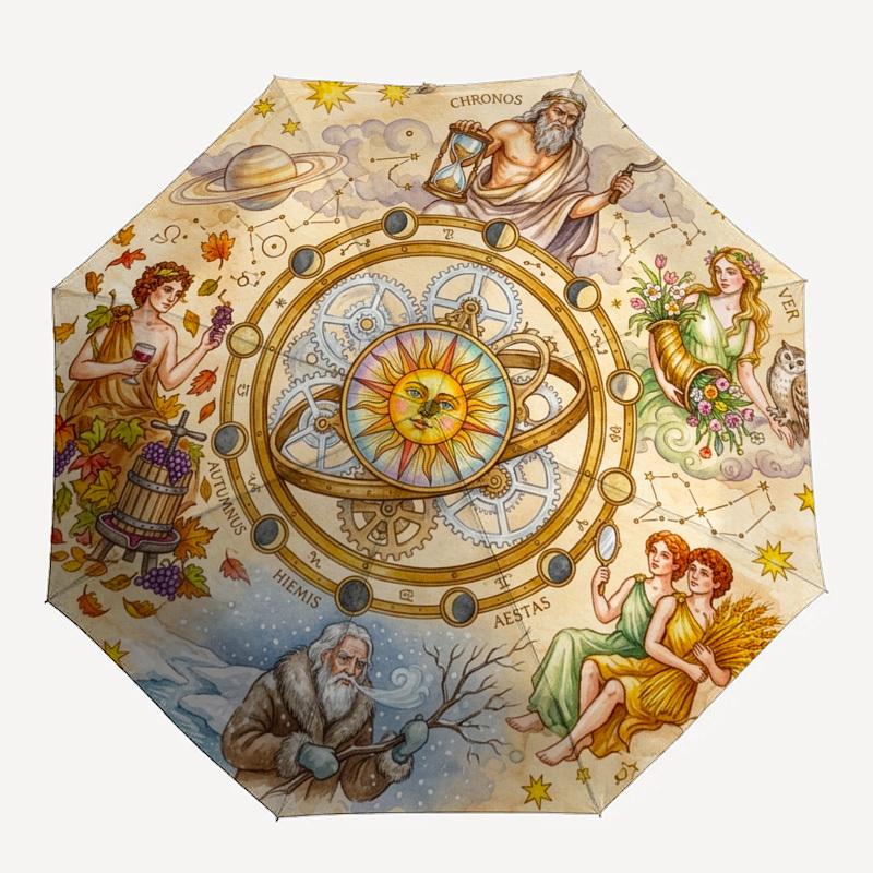 

1pc Chronos, Wheel of the Year, Astrology Umbrella with Plastic Handle,Compact & Stylish,Suitable for All Seasons YS331086