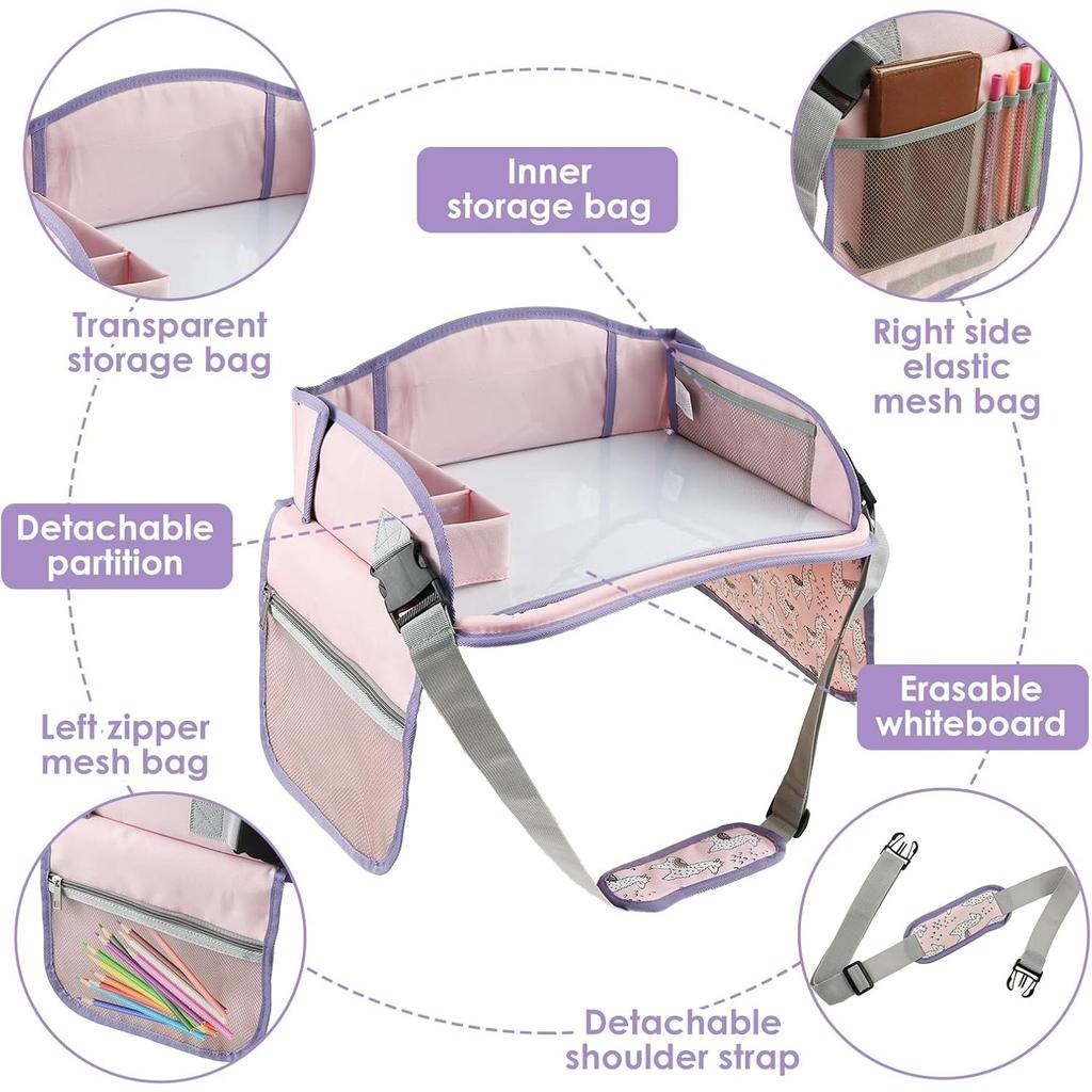 Mesa Bandeja para Coche para Niños Asiento de Coche Bandeja de Viaje Portátil Pizarra de Dibujo Paleta de Juegos Asiento de Coche Bandejas de Regazo Desmontables Bandejas de Mesa para Asiento de Coche para Niños en el Coche