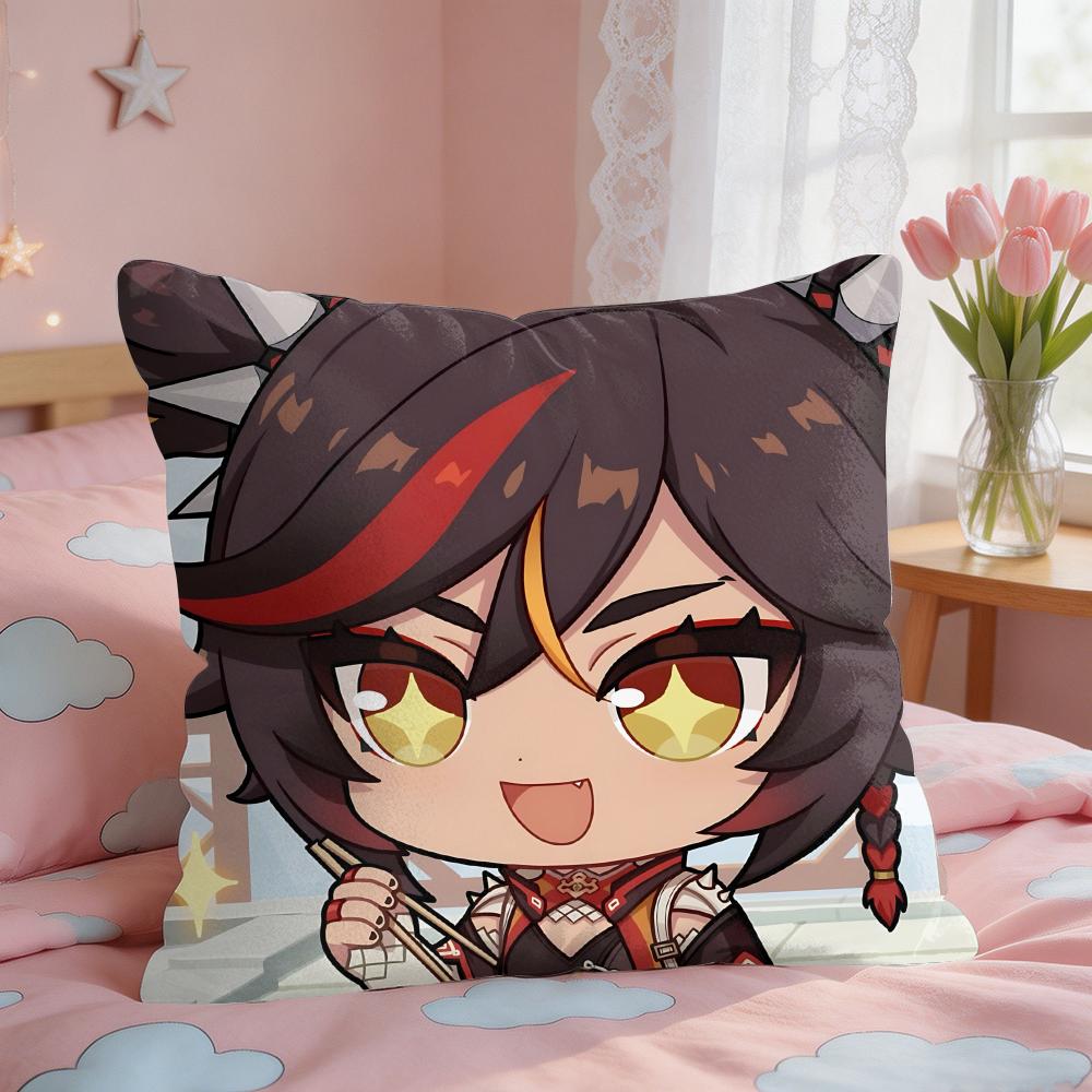 Xinyan Cute Genshin Impact Cushion Cover Square Short Plush Pillow Case Living Room Sofa Home Decor Funda X