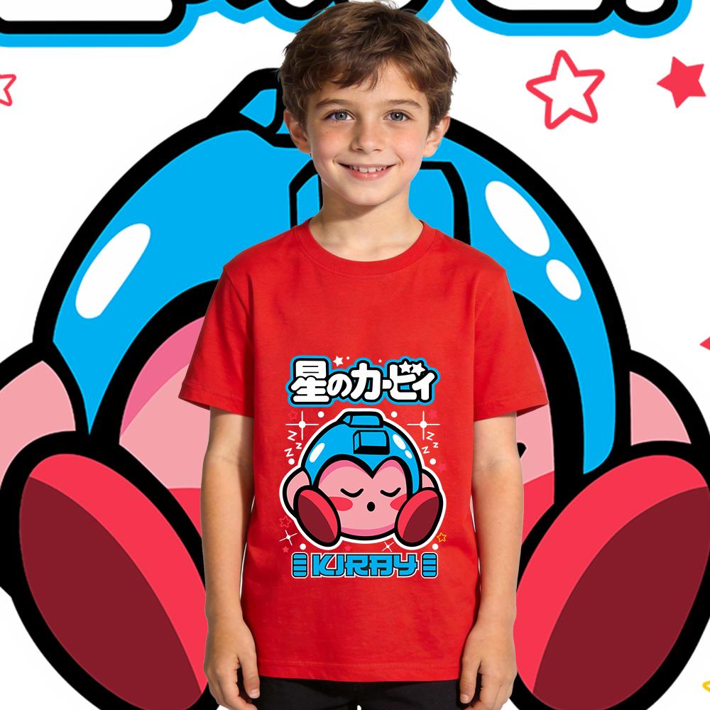 Kirby Megaman Anime Graphic Print Cotton T Shirt for Boys Girls Kids Summer Casual Short Sleeve Top