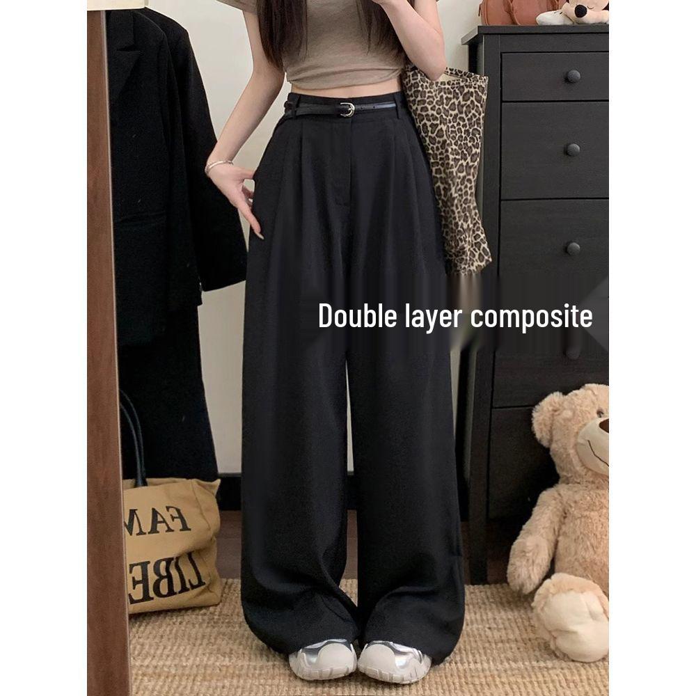 Women's High-Waisted Floor-Length Wide-Leg Trousers - Casual, Loose Fit for Spring and Autumn
