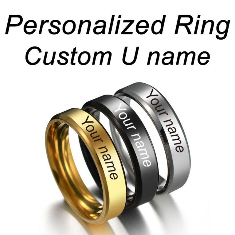 Fashion Ring Men Women Titanium Steel Black  for Women Wedding Rings  Width 6mm Custom Engraved Name