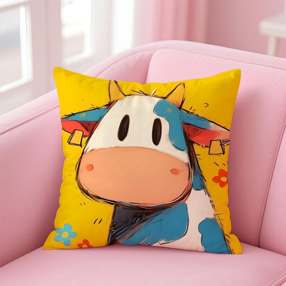Cute graffiti style cow Cushion Cover Pillowcase Short Plush Invisible zipper Room Sofa Cushion Cover