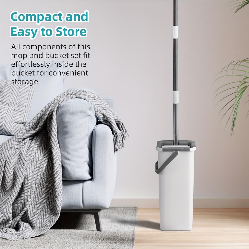 Spin Mop Bucket Set Wringer, Cleaning System with 3 Microfiber Pads for Wet & Dry Use on All Floor Types