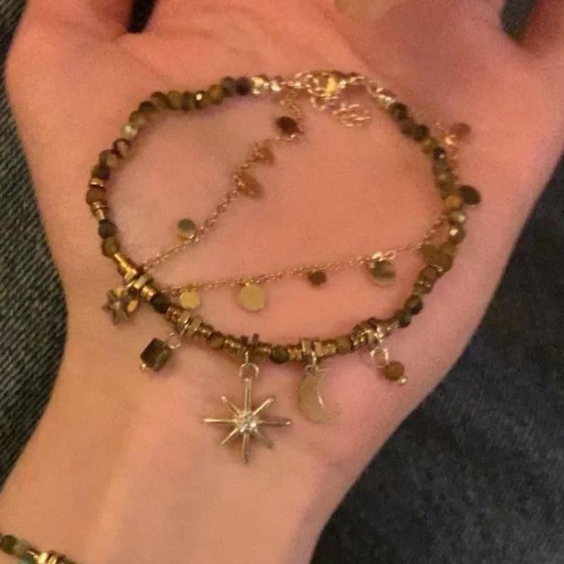 Vintage Bohemian Style Beaded Layered Bracelet Sunflower Moon Pendant Women'S Jewelry Gift Accessories