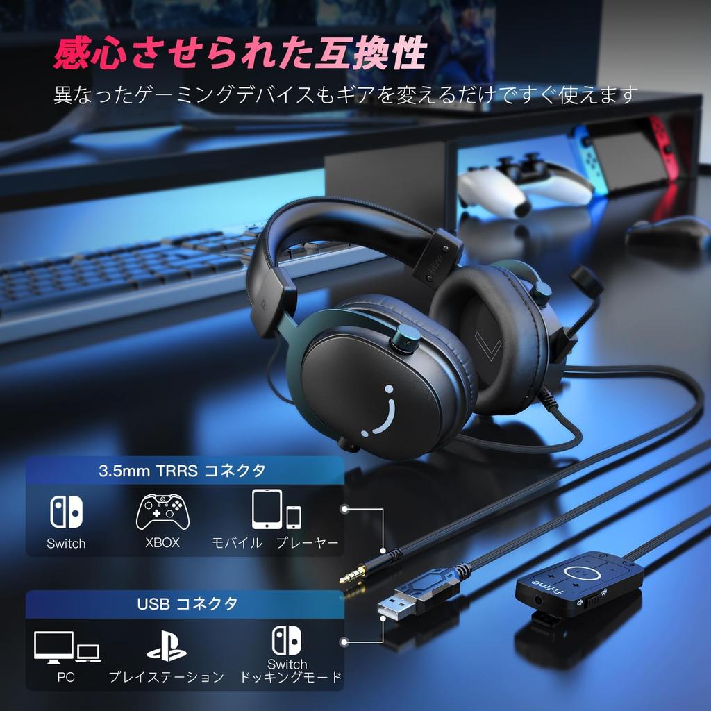 FIFINE AmpliGame H9 Gaming Surround 50mm Detachable Omnidirectional Compatible with Nintendo and Adjustable for Game Streaming and Live Black Headset,