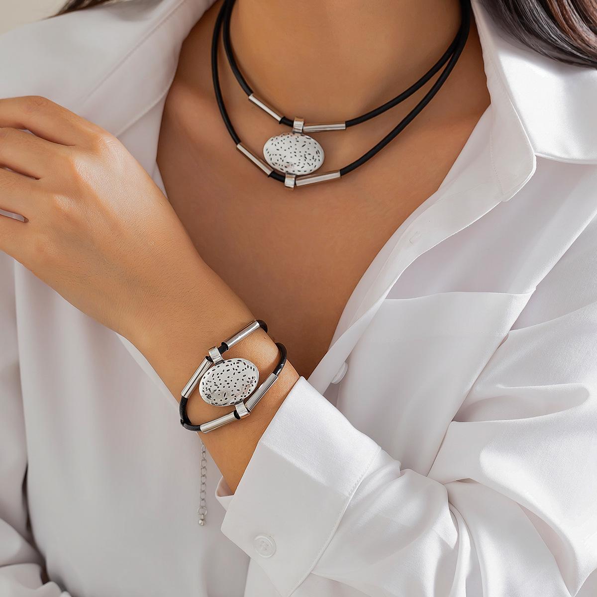 

European & American Hip-Hop Multi-Layer Necklace Set with Cylindrical Leather Wax Line