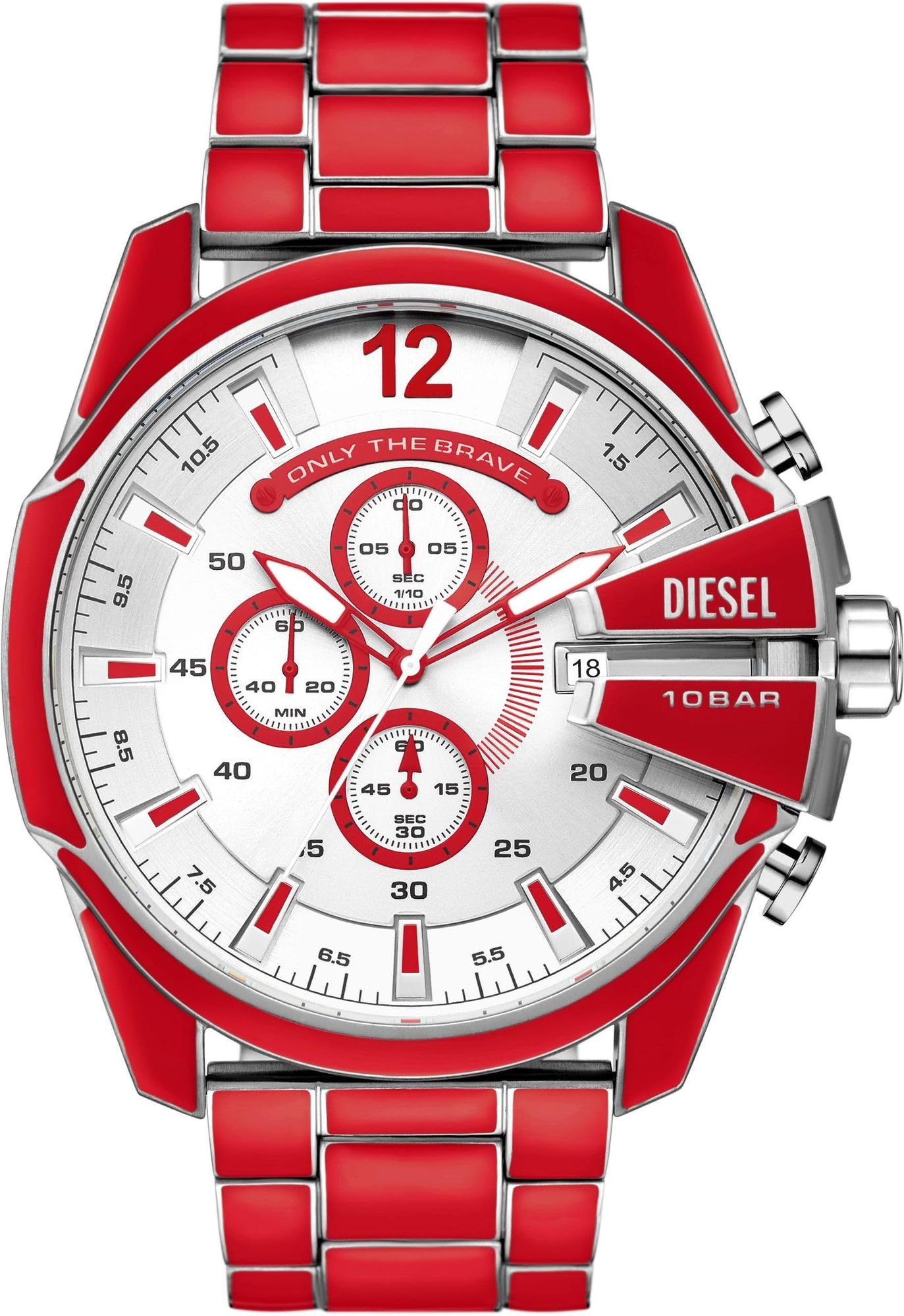 

Diesel Watch Mega Chief Chronograph Movement Stainless Steel Watch 51mm Case Red Bracelet Men s Size, & White, 51mm,