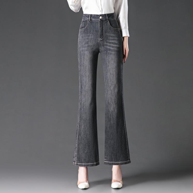 

Женские джинсы микро-клеш с высокой посадкой и эффектом варки - Ранняя весна 2025 28/L серый