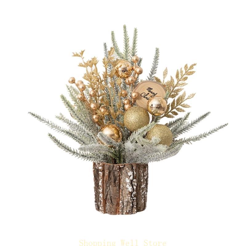 KX4B Artificial Christmas Tree Small Bucket Decorative Art Crafts Ornament Supplies for Christmas New Year Spring Festival