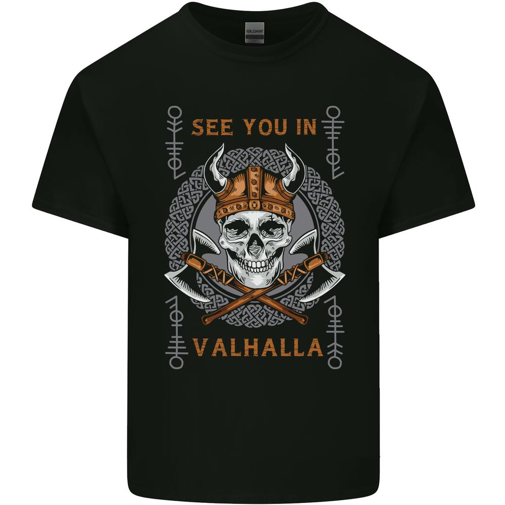See You in Valhalla Viking Skull and Symbols Kids T-shirt Childrens L