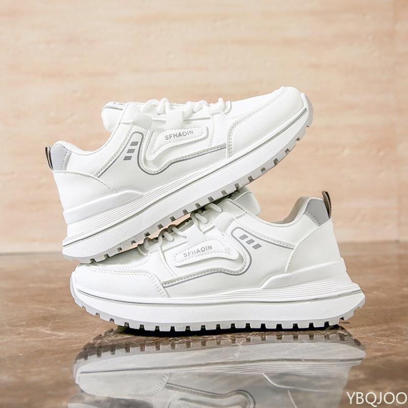 Fashion Round toe lace up white shoes for women new spring low top running sports shoes thick soled height increasing women's shoes
