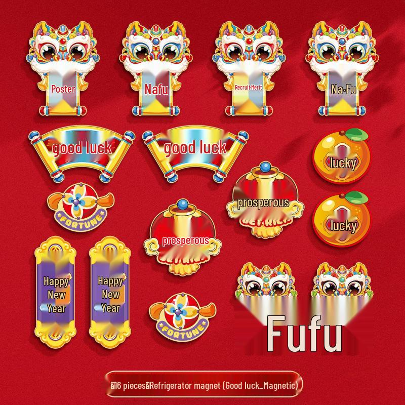 Magnetic Refrigerator Sticker - Spring Festival Fu Character & Year of the Horse New Year Decoration Couplets