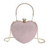 Borsa da sera con pochette, borsa da donna, borsa a mano lucida, a forma di cuore, in metallo, borsa a tracolla con catena alla moda, borsa di lusso da donna.