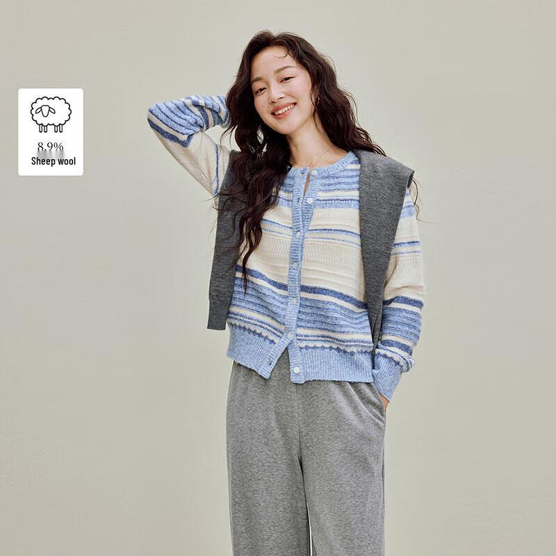 INMAN Women's Striped Spliced Knit Cardigan