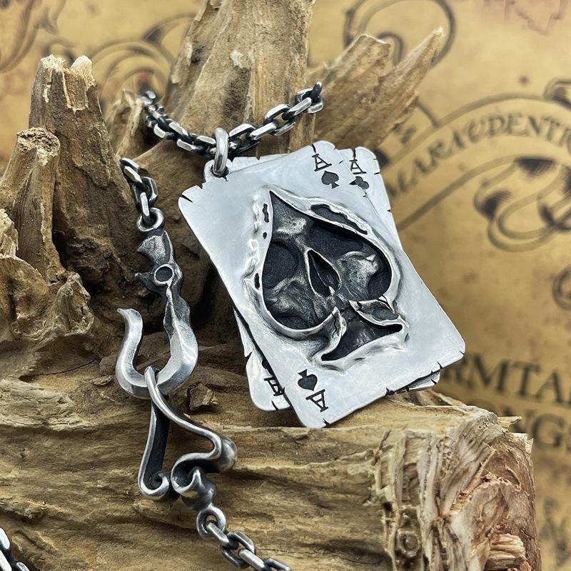 Vintage Spades Poker Skeleton Pendant, Trendy Men's Versatile Necklace