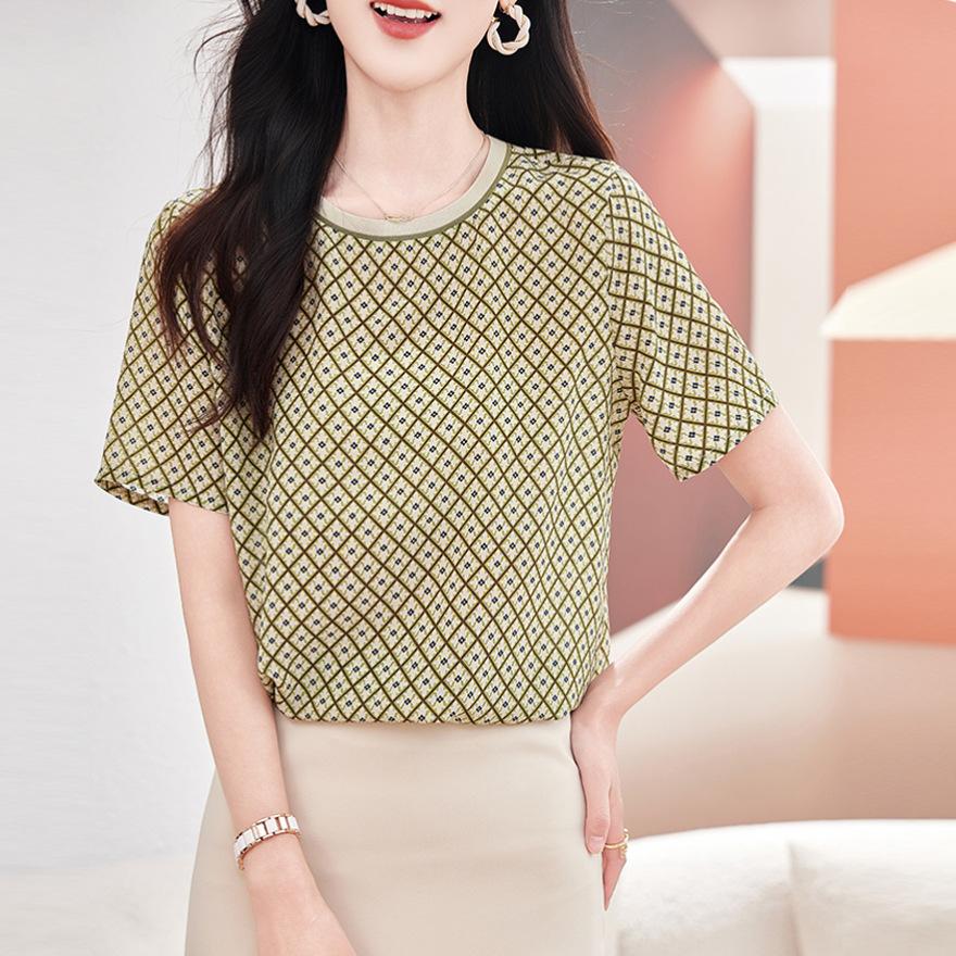 

Модный легкий люкс молодежный топ из двойного крепа из шелка, женская футболка с коротким рукавом, летняя новинка, темперамент, шелк тутового дерева 3XL трава зеленый