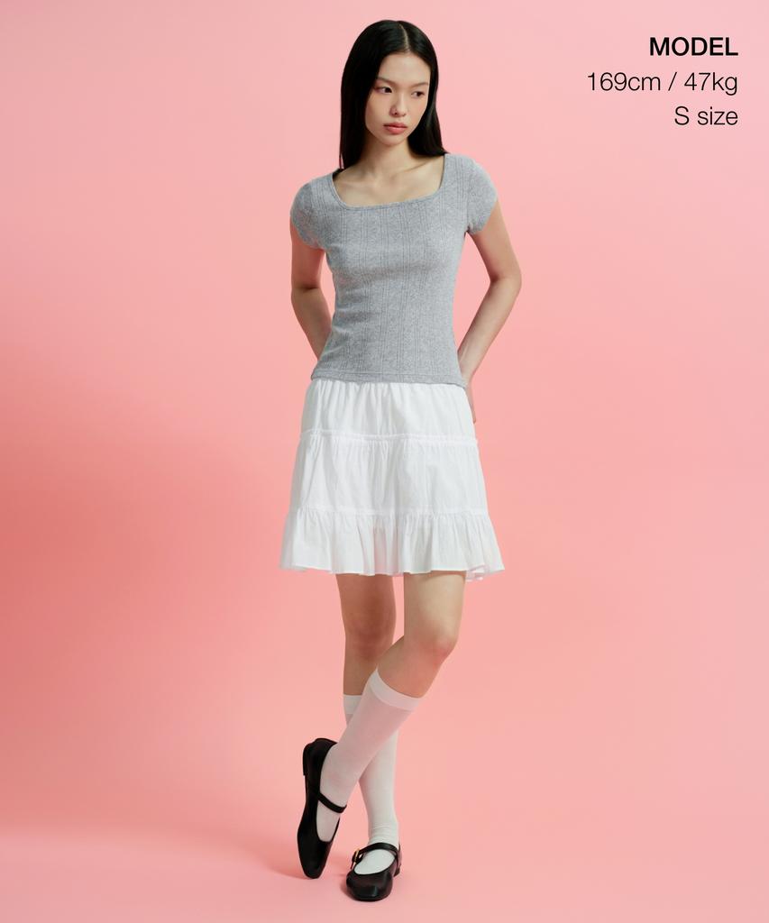 MUSINSA STANDARD WOMAN Women'S Pointel Square Neck Cap Sleeve T-Shirt [Melange Gray]